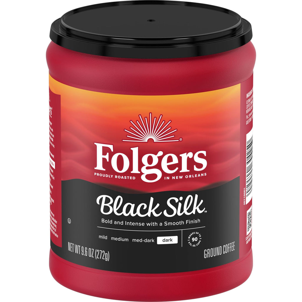 Folgers Black Silk Dark Roast Ground Coffee 9.6 oz Canister