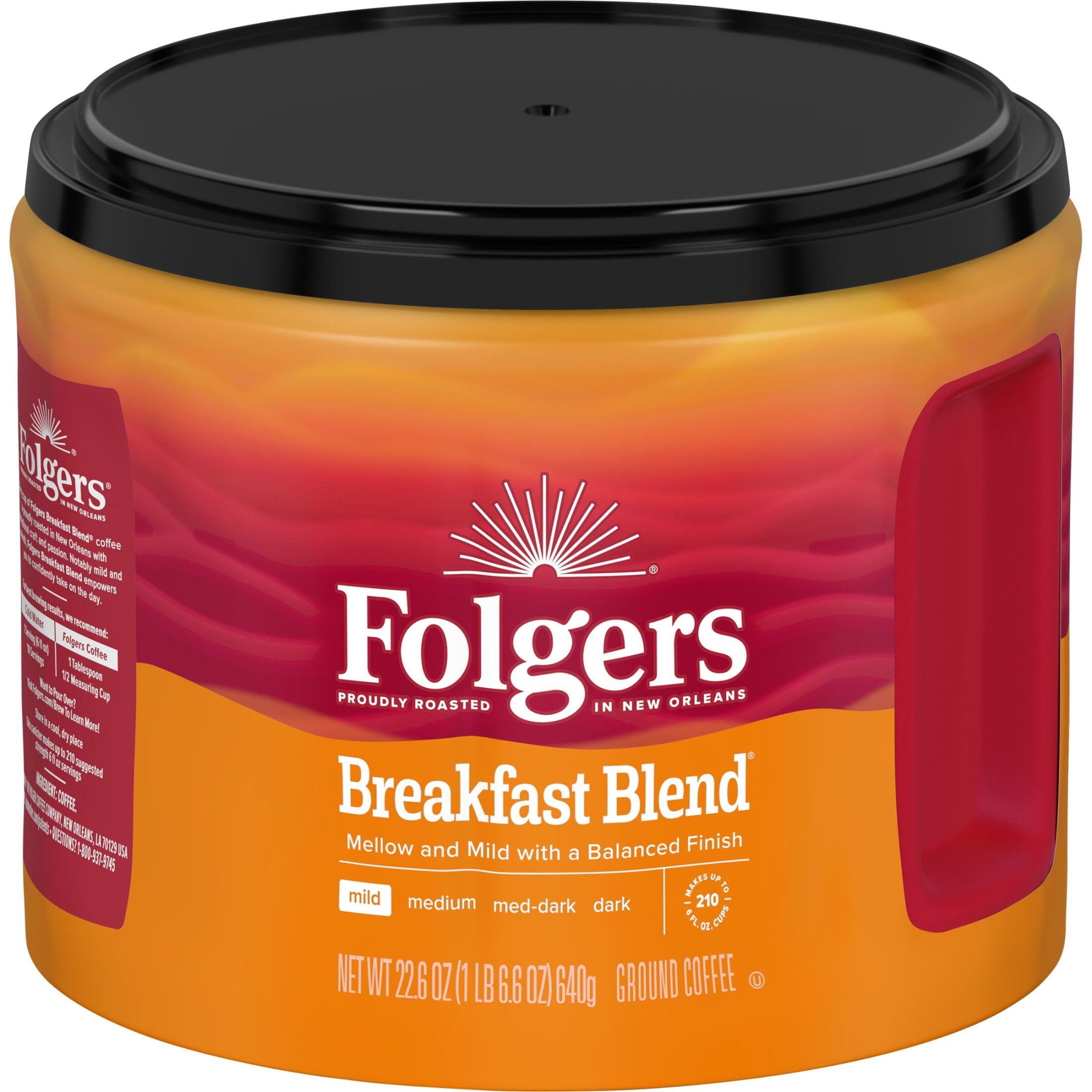 Folgers Breakfast Blend Mild Roast Ground Coffee 22.6 oz Canister