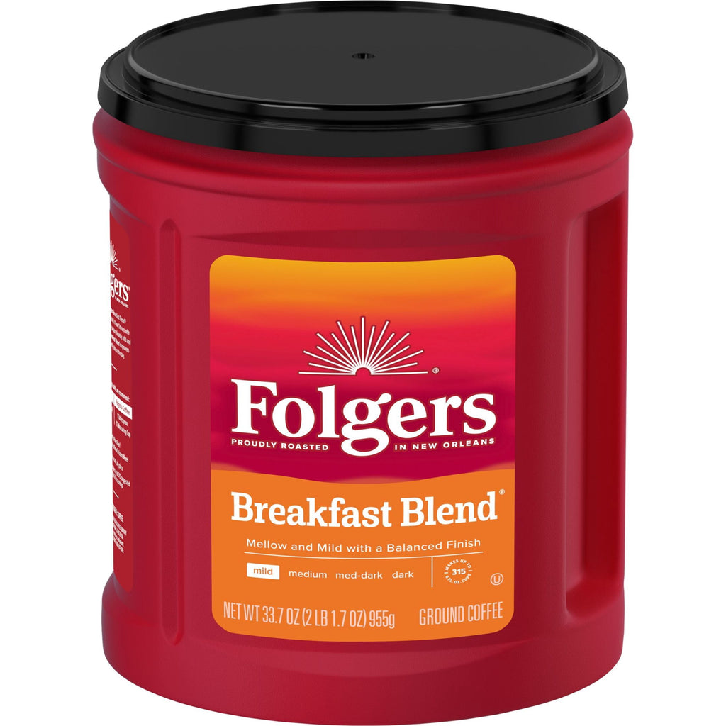 Folgers Breakfast Blend Mild Roast Naturally Caffeinated Ground Coffee 33.7 oz Canister