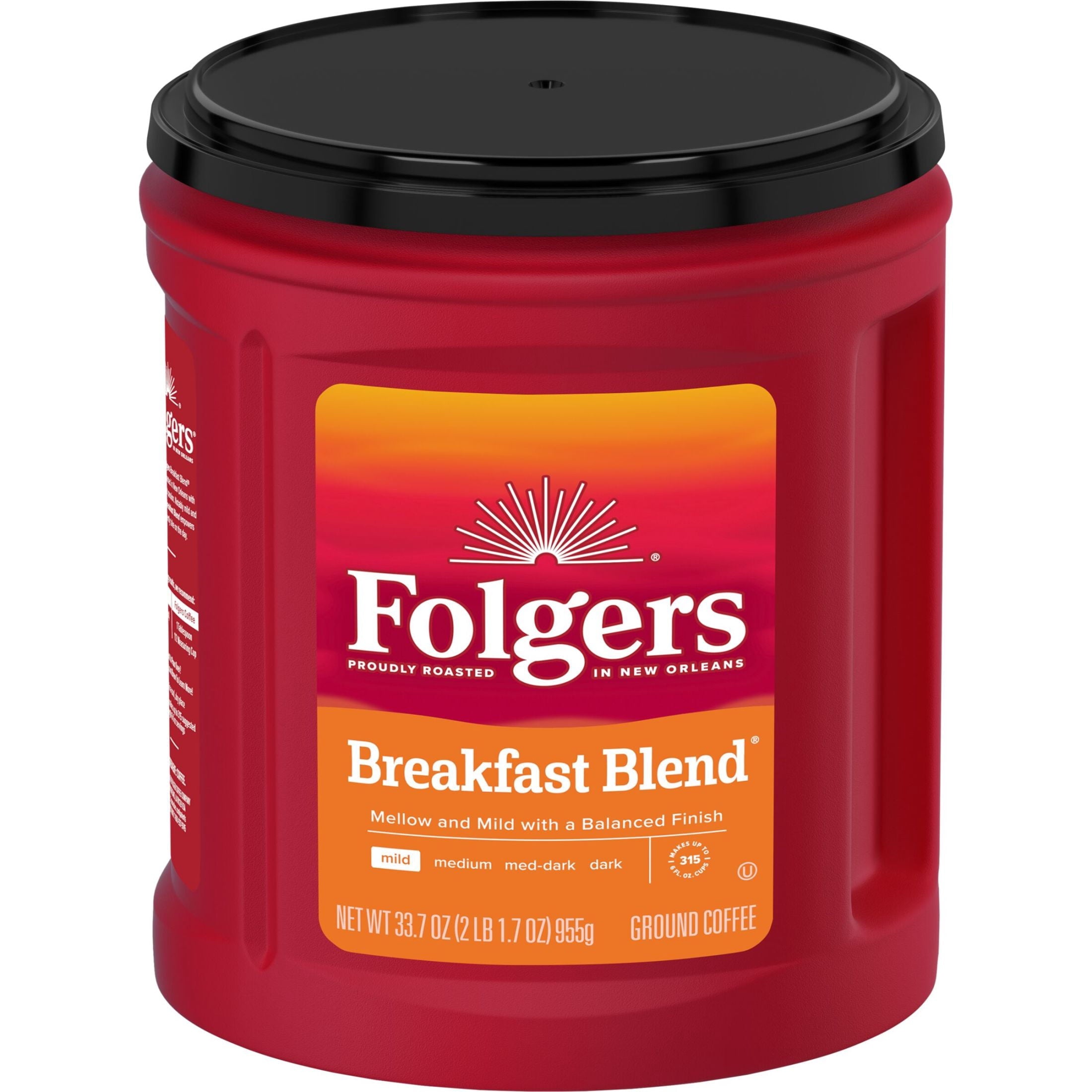 Folgers Breakfast Blend Mild Roast Naturally Caffeinated Ground Coffee 33.7 oz Canister