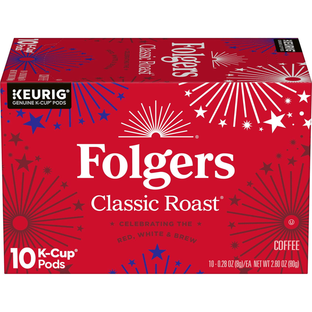Folgers Classic Roast Naturally Caffeinated Medium Roast Coffee Keurig K-Cup Pods 10 Count Box