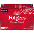 Folgers Classic Roast Naturally Caffeinated Medium Roast Coffee Keurig K-Cup Pods 10 Count Box
