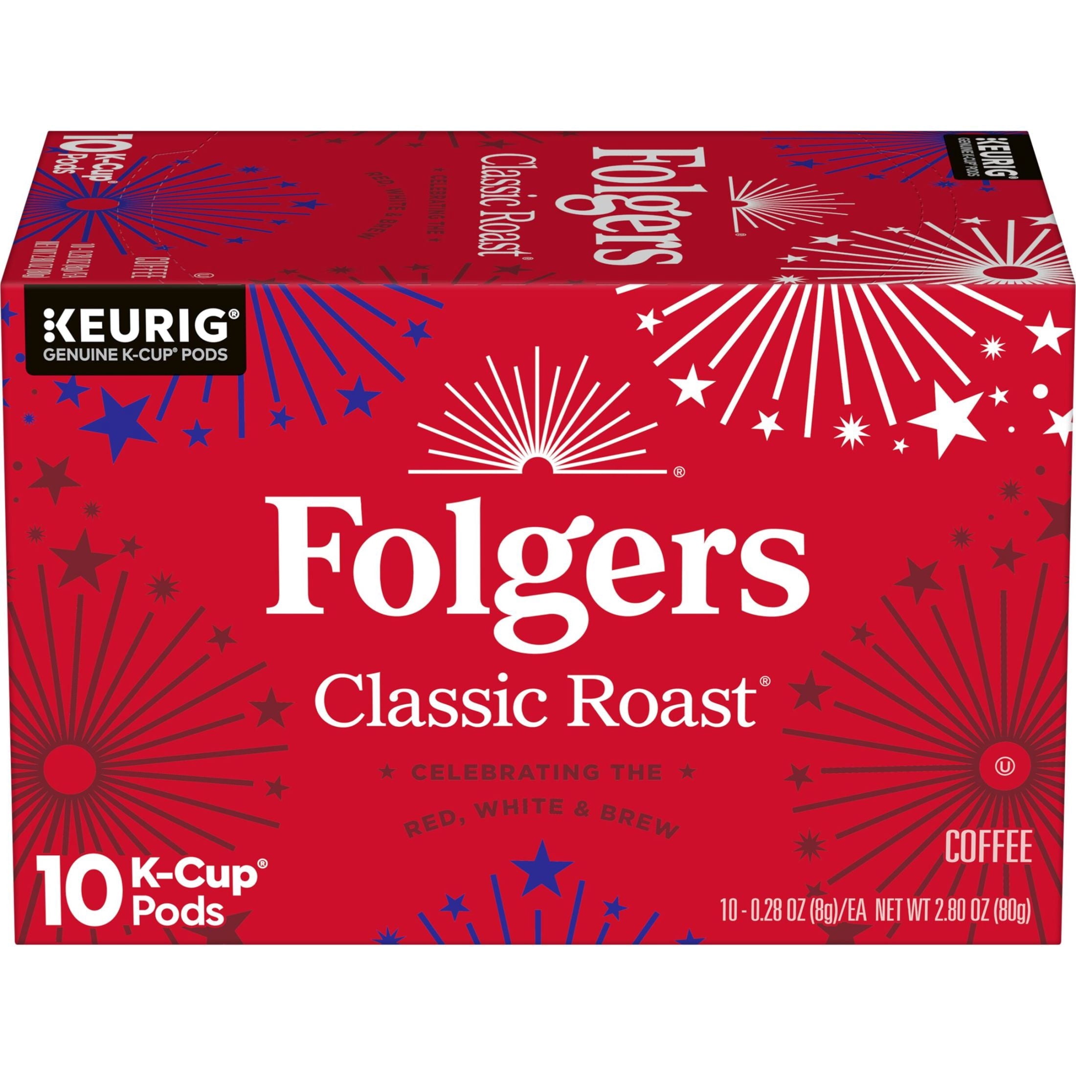 Folgers Classic Roast Naturally Caffeinated Medium Roast Coffee Keurig K-Cup Pods 10 Count Box