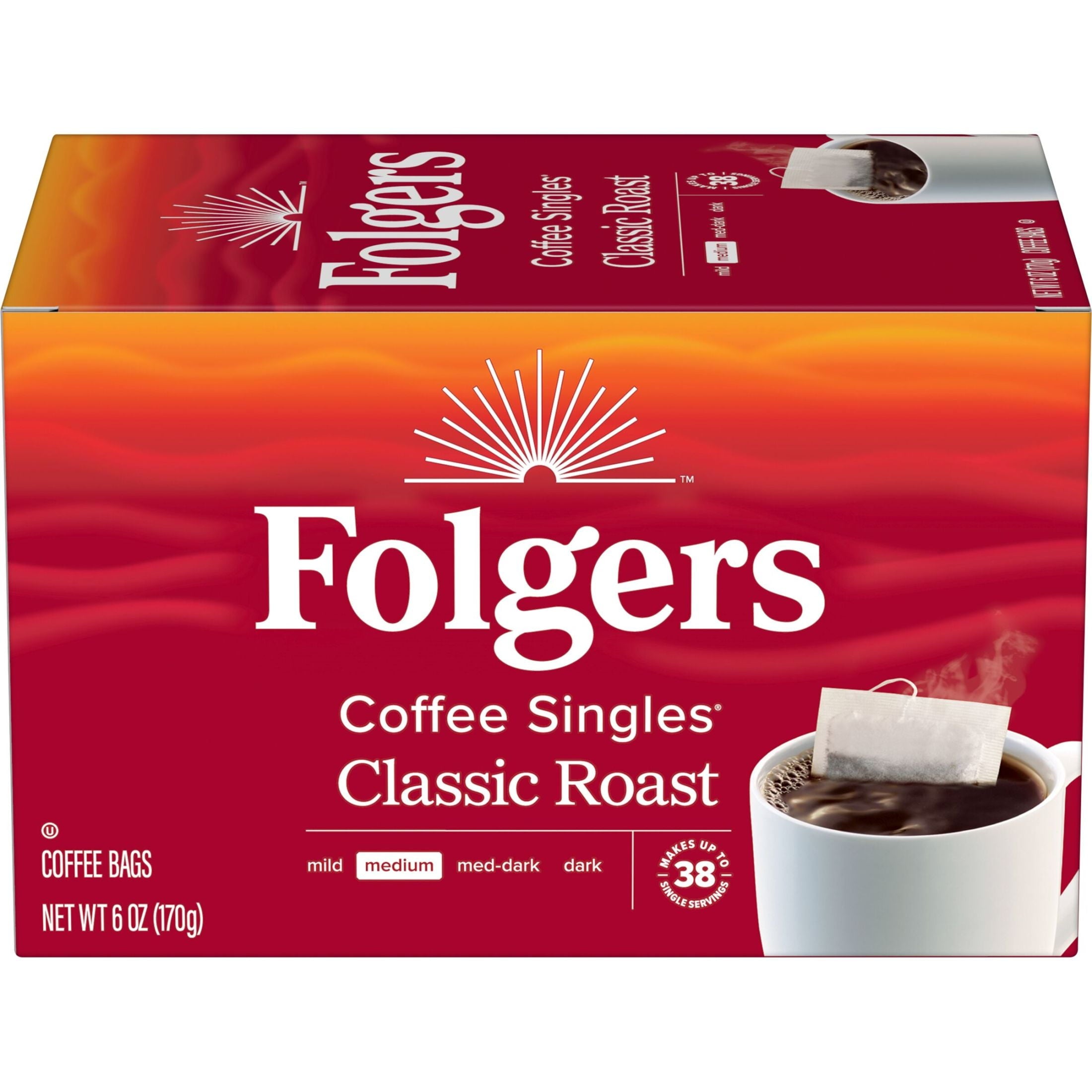 Folgers Classic Roast Naturally Caffeinated Medium Roast Coffee Bags 38 Count 6 oz Box