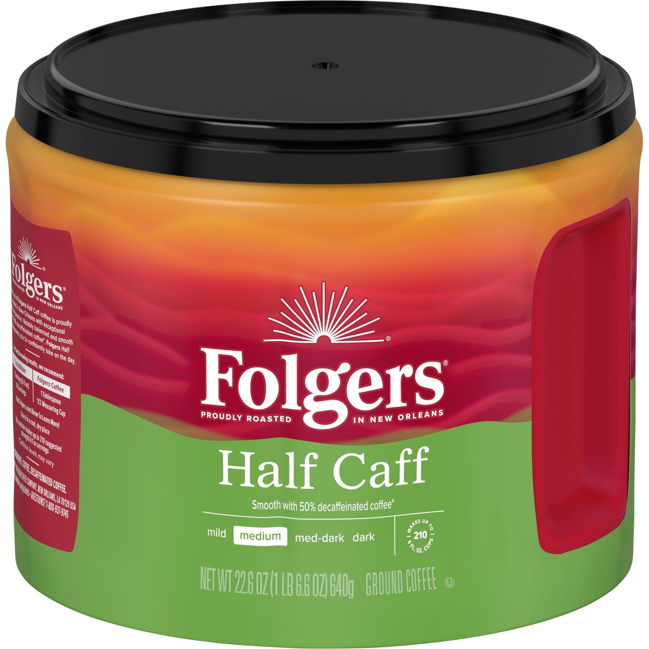 Folgers Half Caff Naturally Caffeinated Medium Roast Ground Coffee 22.6 oz Canister