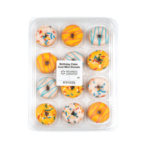 Birthday Cake Iced Mini Donuts 8 Oz 12 Count Freshness Guaranteed