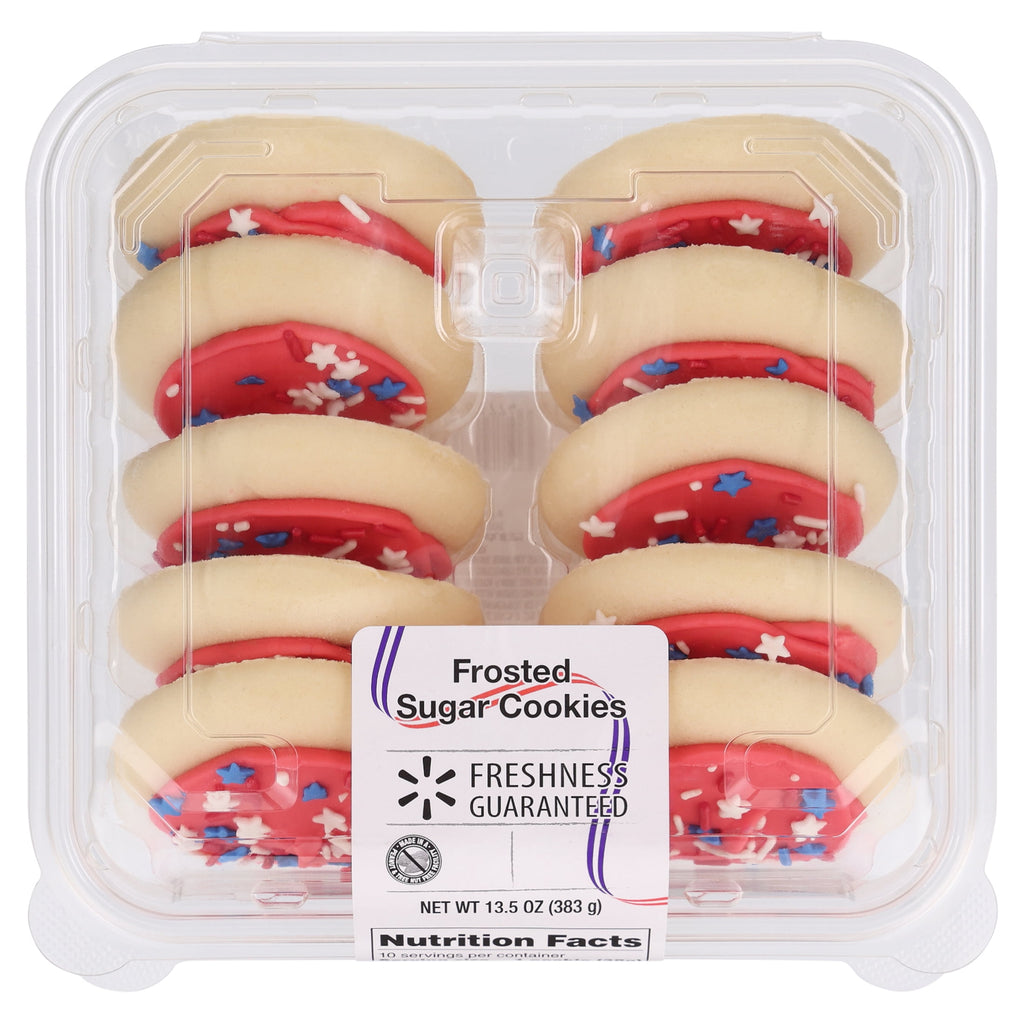 Red Frosted Sugar Cookies with Star Sprinkles 13.5 Oz 10 Count Freshness Guaranteed