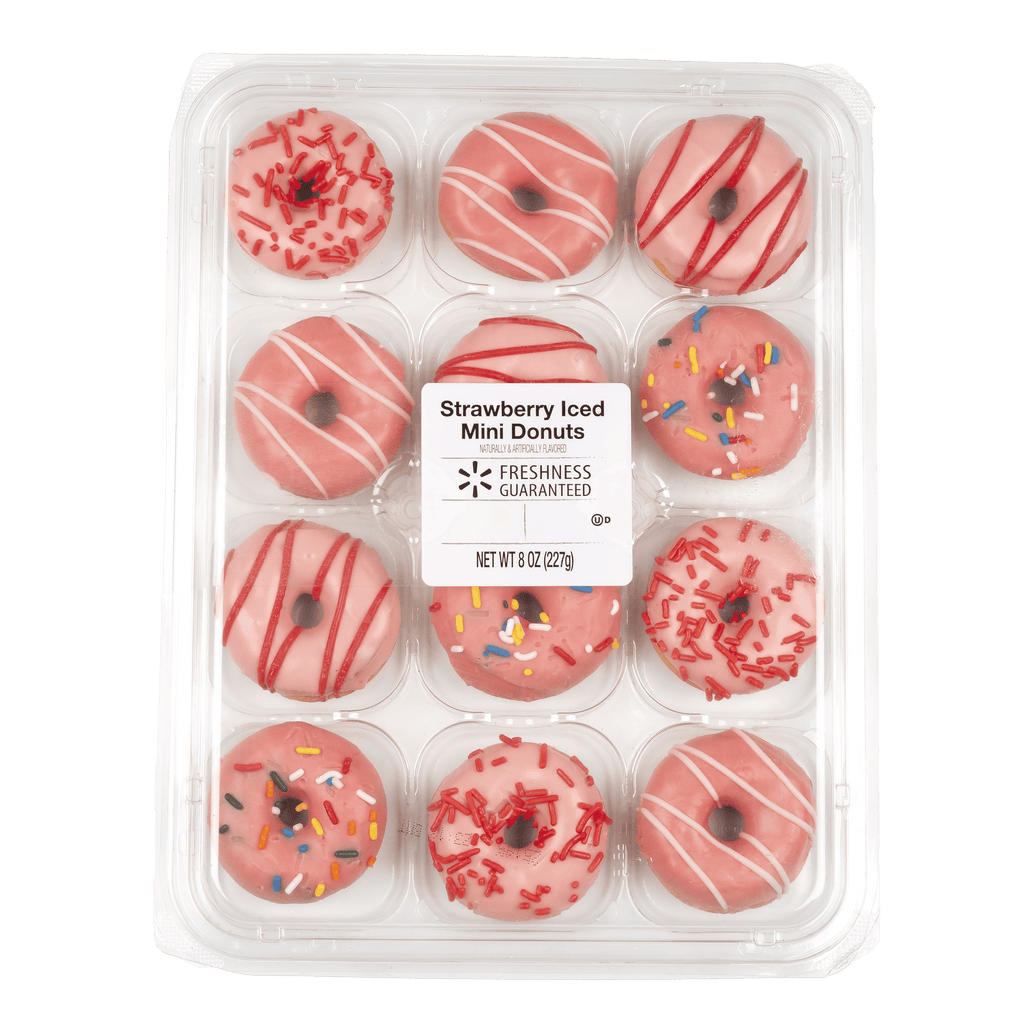Strawberry Iced Mini Donuts 8 Oz 12 Count Freshness Guaranteed
