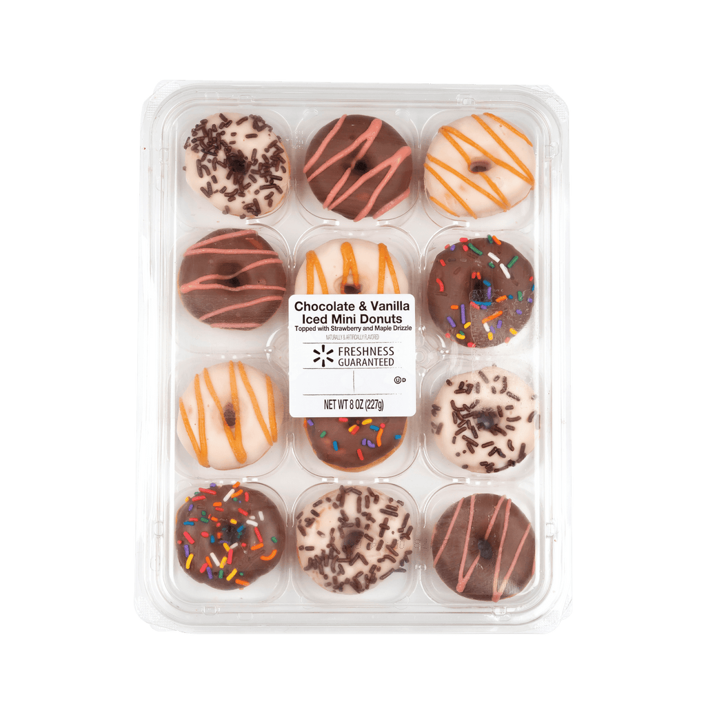 Vanilla and Chocolate Iced Mini Donuts 8 Oz 12 Count Freshness Guaranteed