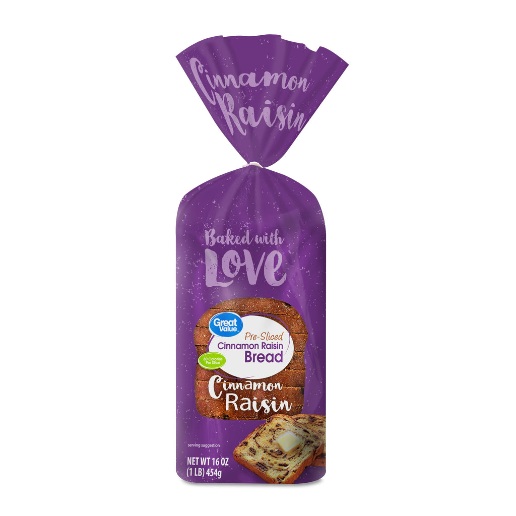 Pre-Sliced Cinnamon Raisin Bread Loaf 16 Oz 1 Count Great Value