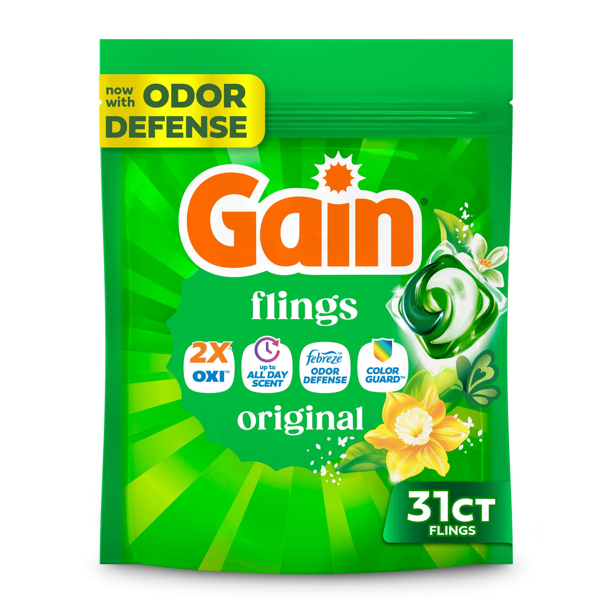 Gain Flings 4-in-1 Oxi Boost Febreze Laundry Detergent Pacs Original Scent 31 Count
