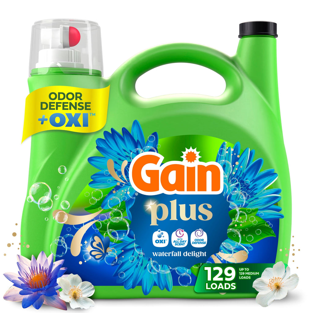 Gain Plus Liquid Laundry Detergent Odor Defense + OXI Waterfall Delight Scent 170 fl oz 129 Loads