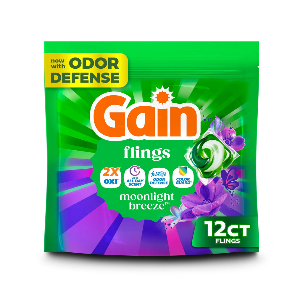 Gain Flings 4-in-1 Oxi Boost Febreze Laundry Detergent Pacs Moonlight Breeze 12 Count