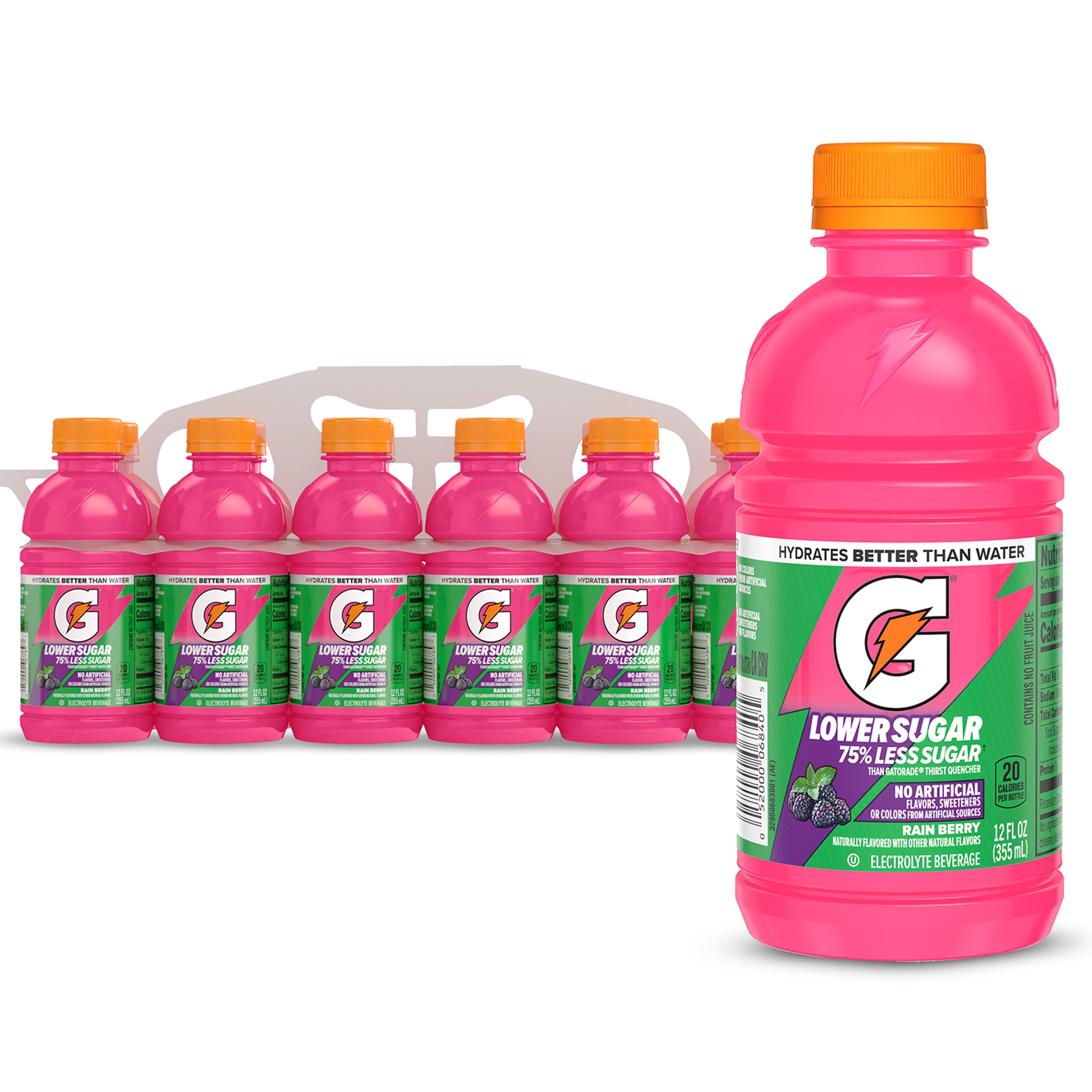 Gatorade Lower Sugar Electrolyte Sports Drink Rain Berry 12 fl oz Bottles (12 Pack)