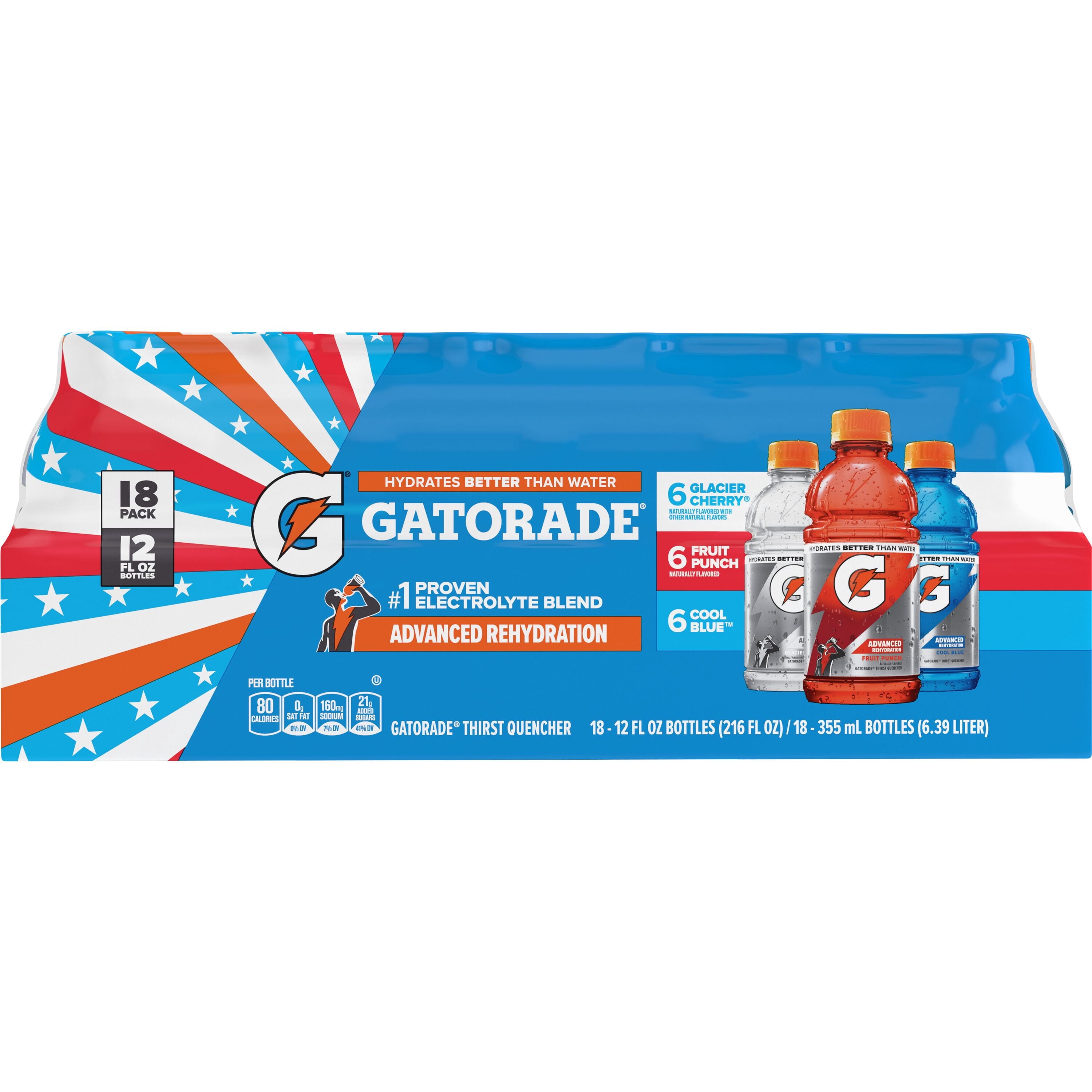Gatorade Sports Drink Variety Pack Fruit Punch Glacier Cherry Cool Blue 12 fl oz 18 Count