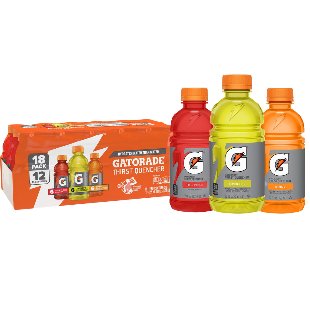 Gatorade Sports Drink Variety Pack Lemon Lime Fruit Punch Orange 12 fl oz 18 Count