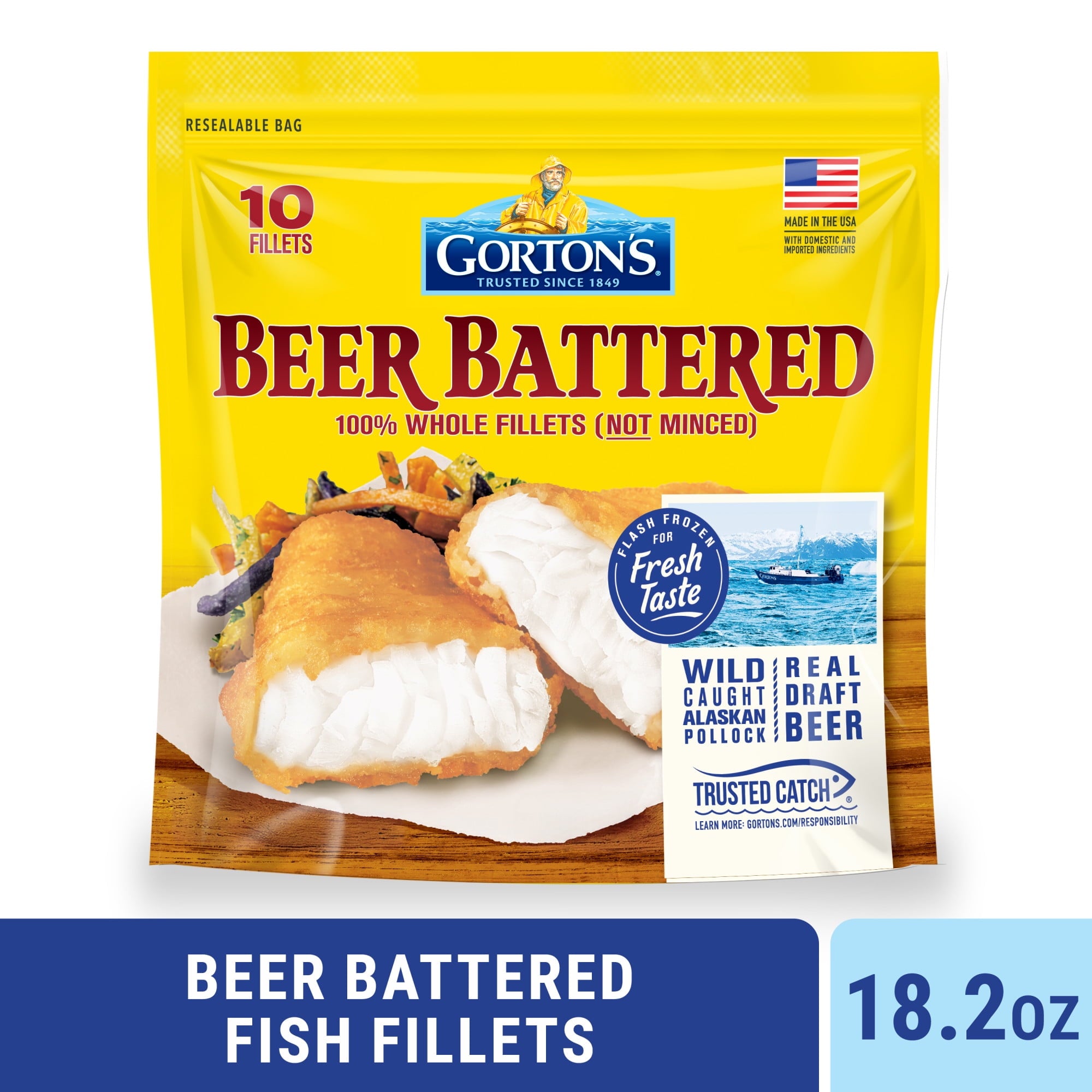 Gorton's Beer Battered Fish Fillets Wild Caught Pollock 18.2 Oz Frozen 10 Count