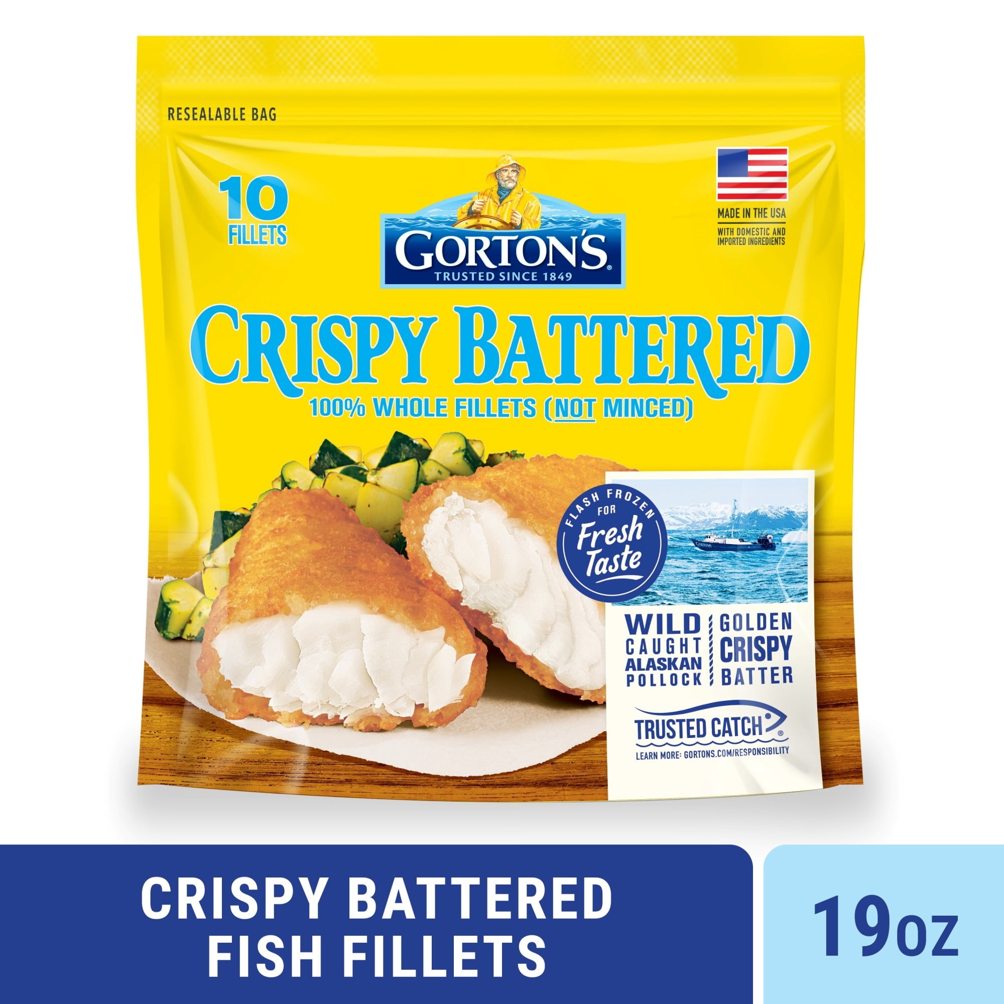 Gorton's Crispy Battered Wild Caught Alaskan Pollock Fillets Frozen 19 Oz 10 Count