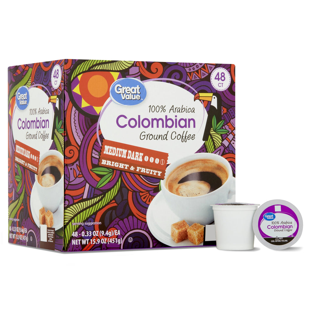 Great Value 100% Arabica Colombian Medium Roast Ground Coffee Pods 48 Count