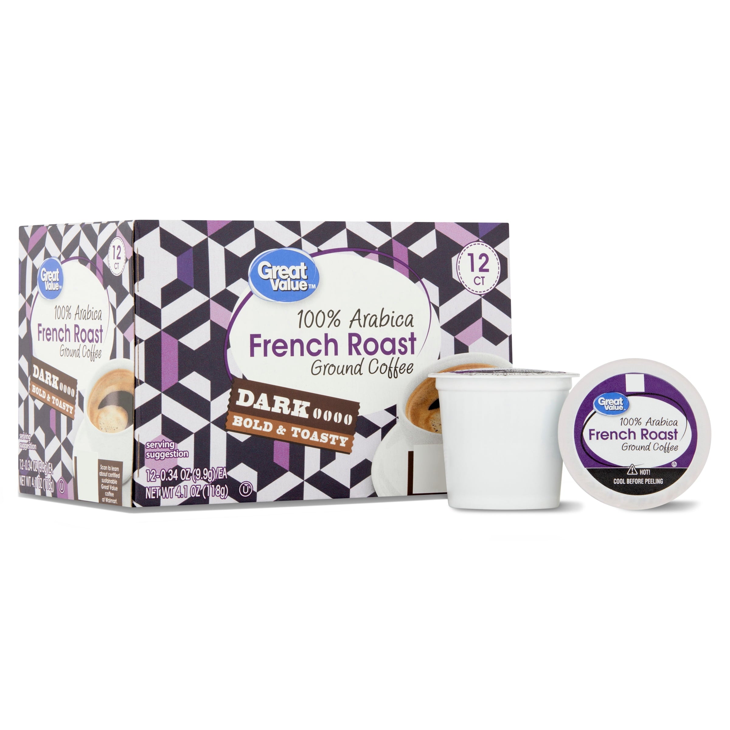 Great Value 100% Arabica French Dark Roast Ground Coffee Pods 12 Count