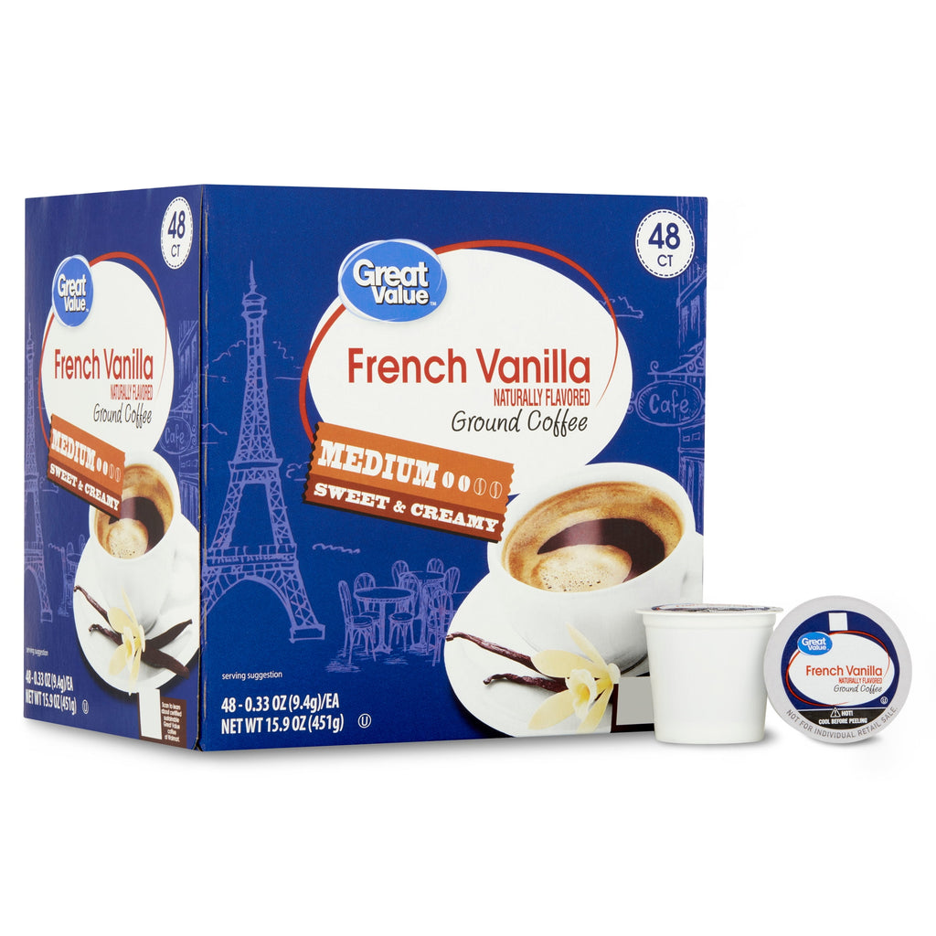 Great Value 100% Arabica French Vanilla Medium Roast Ground Coffee Pods 48 Count