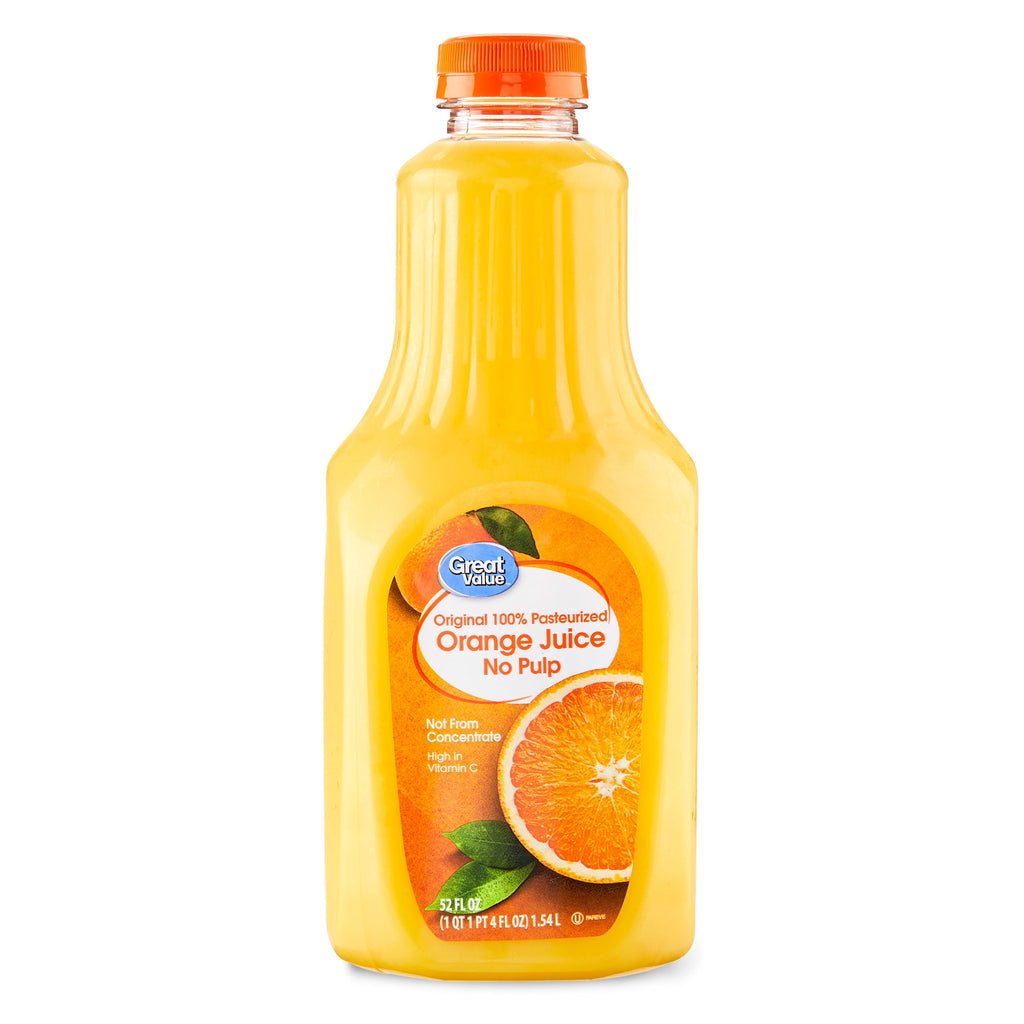 Great Value 100% Pasteurized Orange Juice No Pulp 52 fl oz