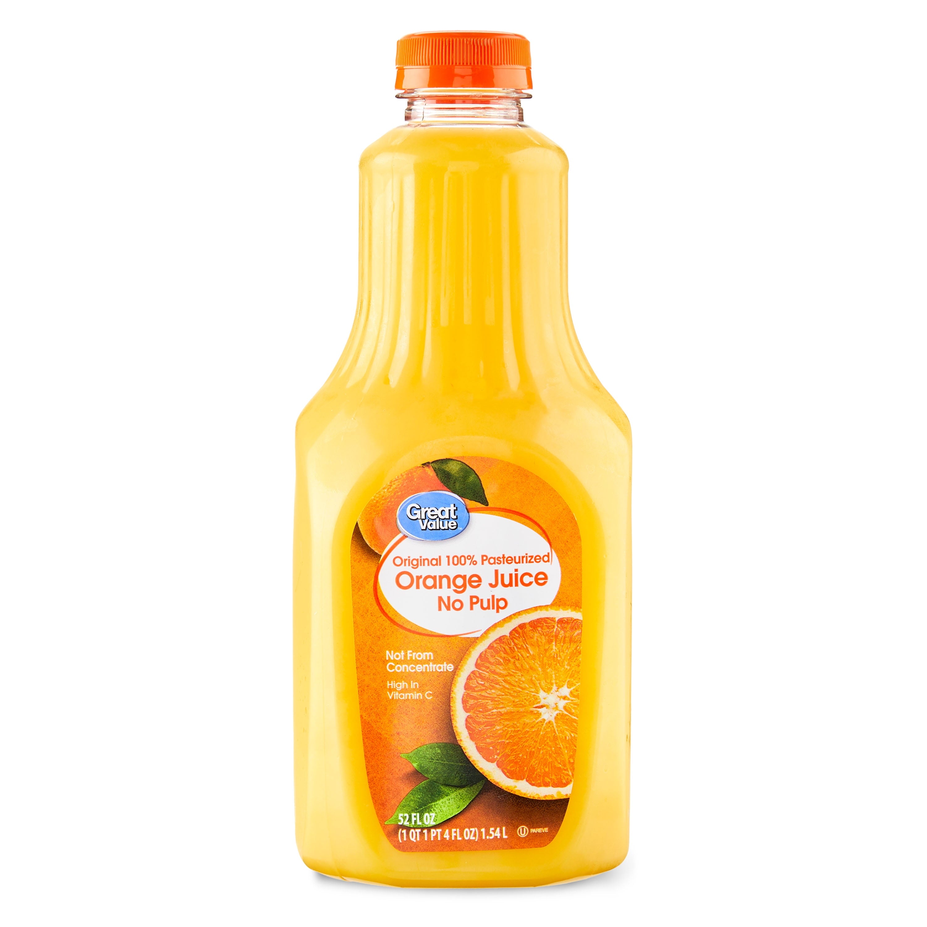 Great Value 100% Pasteurized Orange Juice No Pulp 52 fl oz
