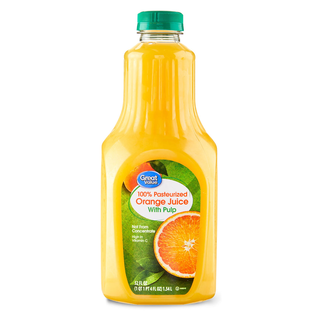 Great Value 100% Pasteurized Orange Juice With Pulp 52 fl oz