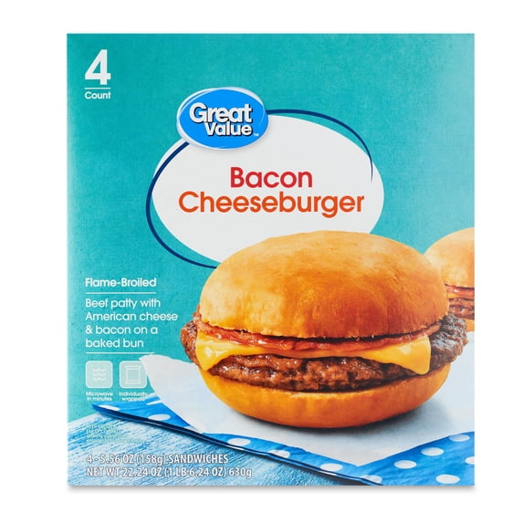 Great Value Bacon Cheeseburger Sandwiches Frozen 4 Count