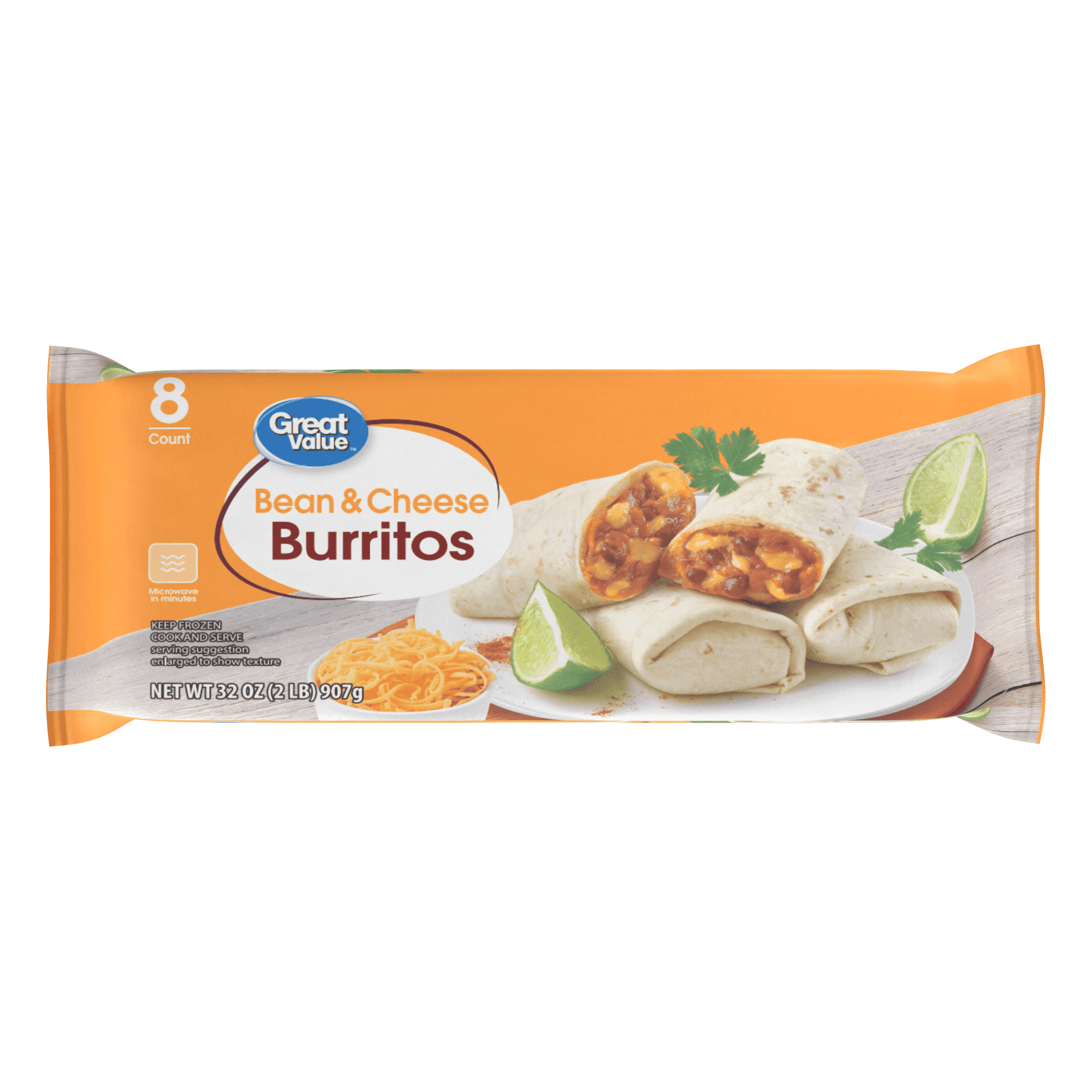 Great Value Bean & Cheese Burritos 8 Count 32 Oz Frozen