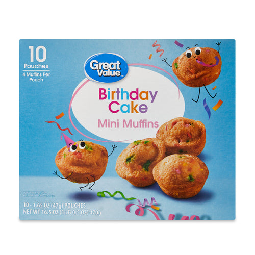 Birthday Cake Mini Muffins 1.65 Oz 10 Count Great Value