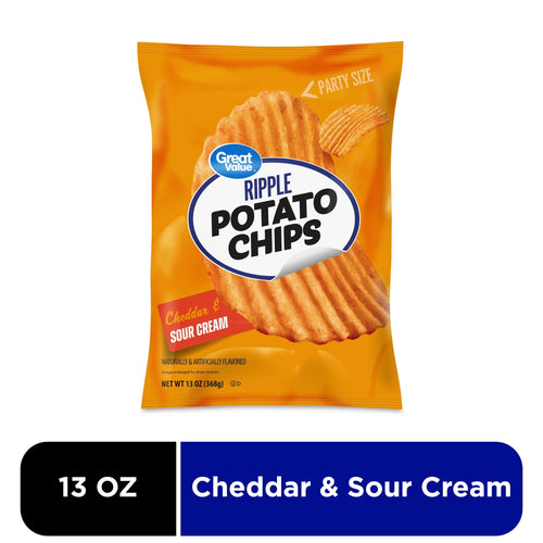 Cheddar & Sour Cream Flavored Potato Chips Party Size 13 Oz 1 Count Great Value