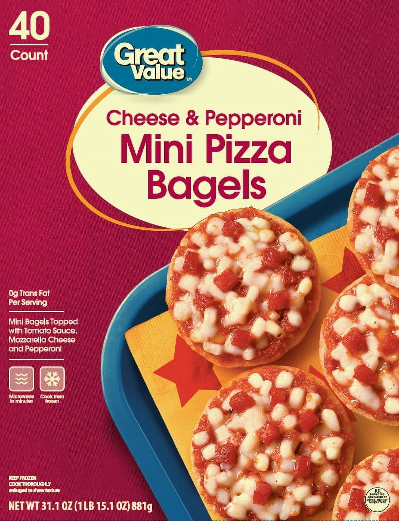 Great Value Cheese & Pepperoni Mini Pizza Bagels 31.1 Oz 40 Count