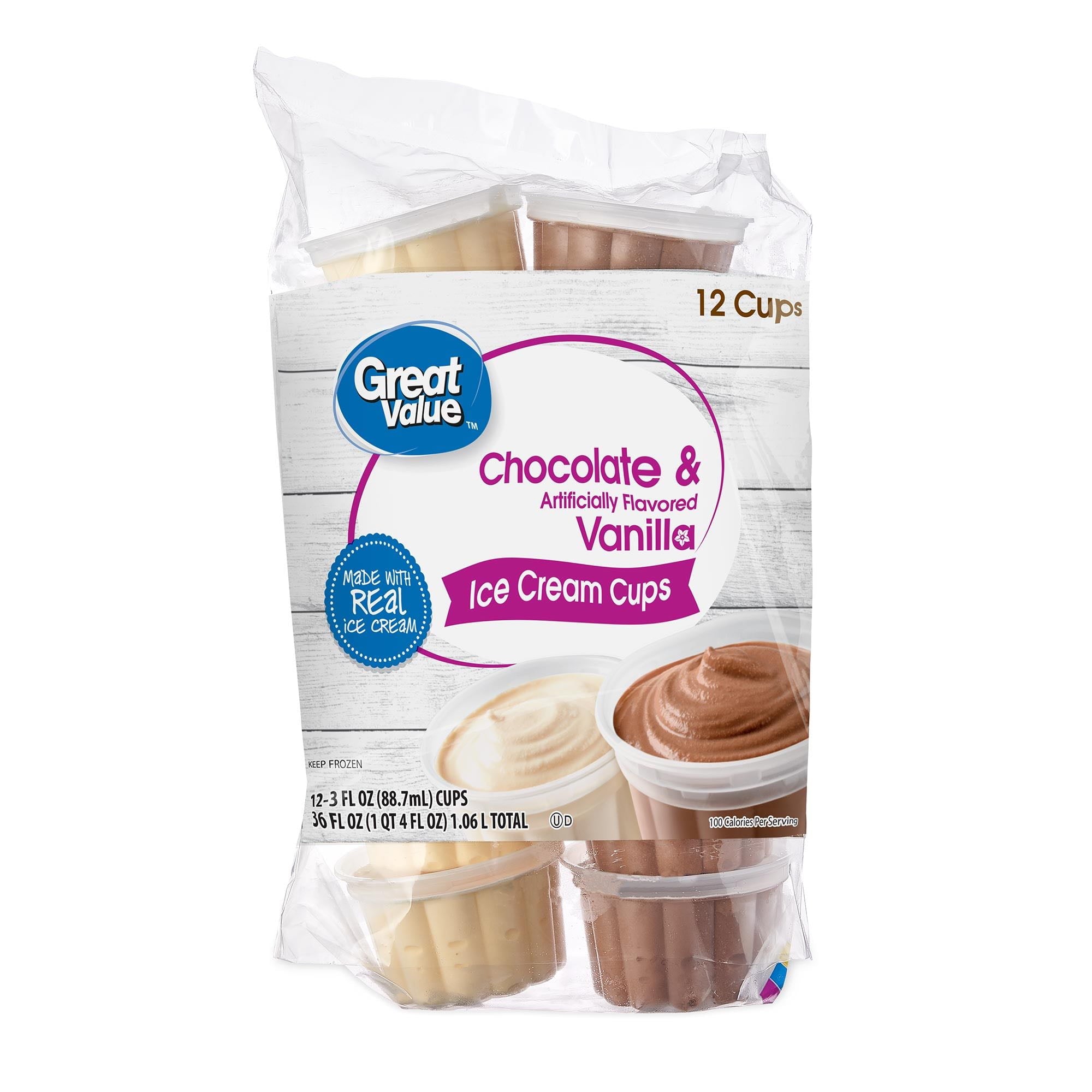 Great Value Chocolate & Vanilla Ice Cream Cups 36 Fl Oz 12 Pack