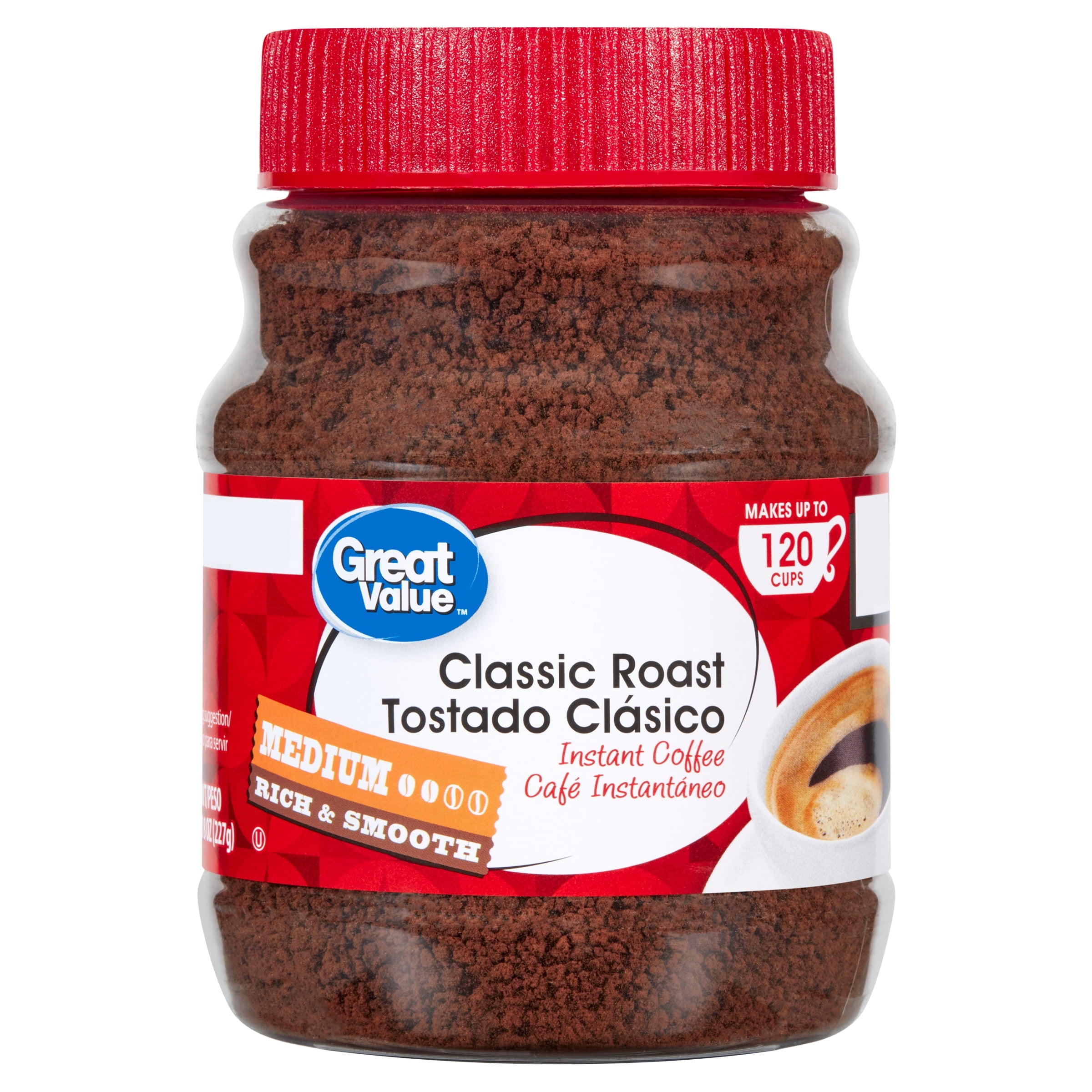 Great Value Classic Roast Naturally Caffeinated Medium Instant Coffee 8 oz Jar