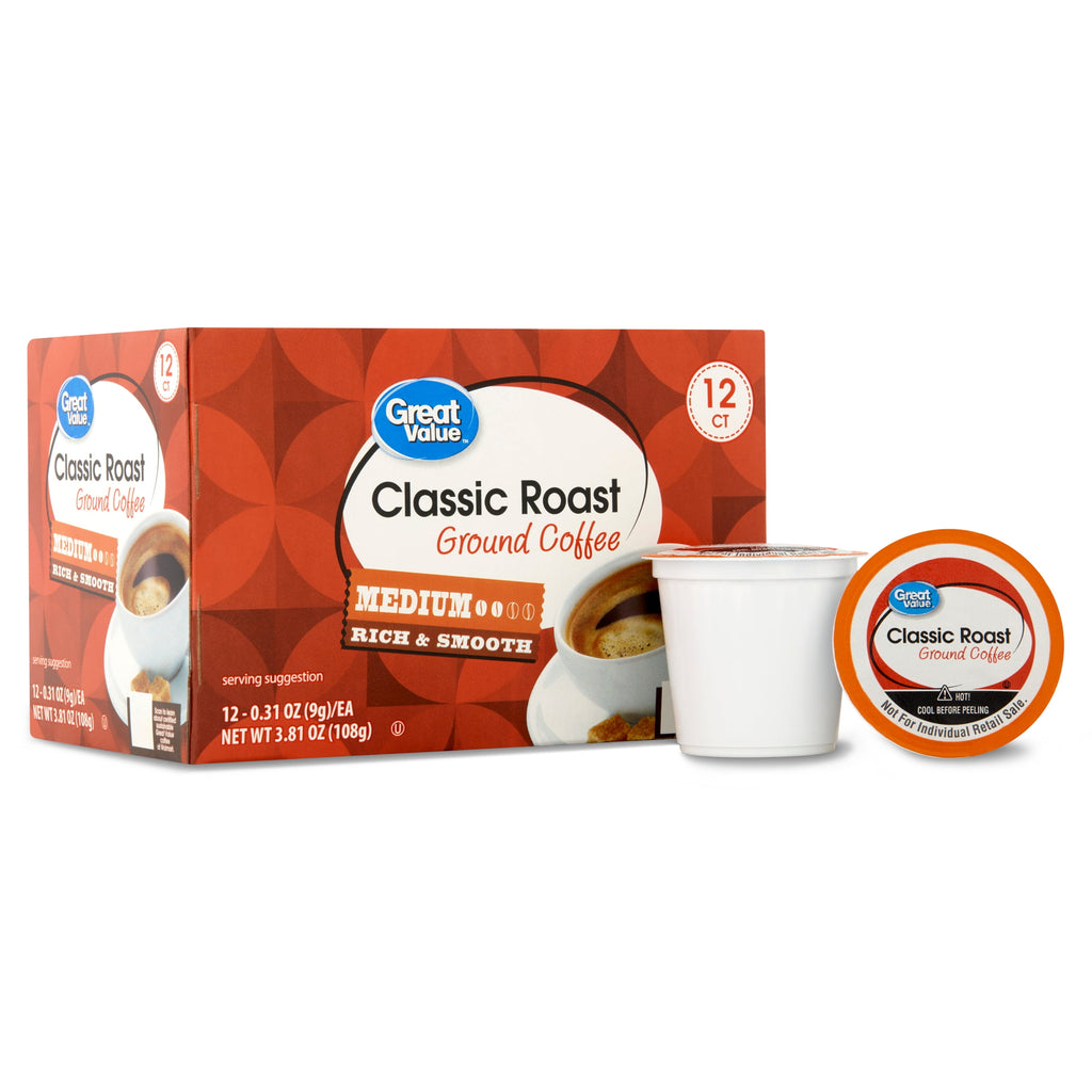 Great Value Classic Roast Medium Roast Ground Coffee Pods 12 Count