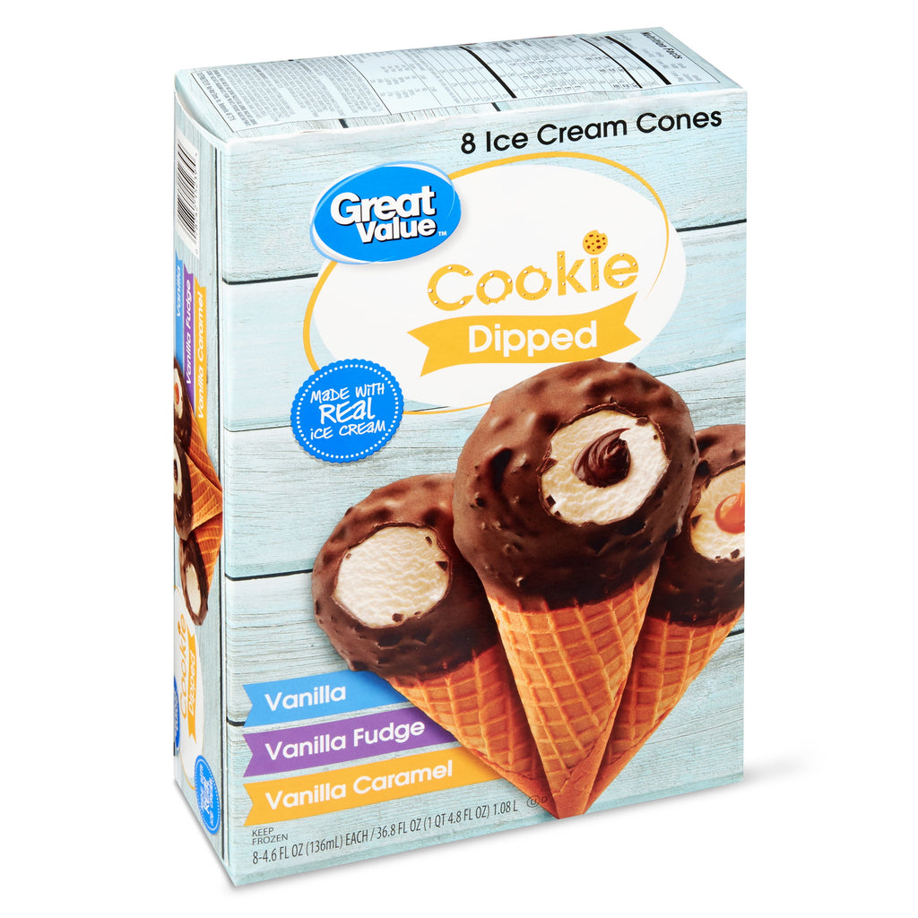 Great Value Cookie Dipped Ice Cream Cones Variety Pack 8 Count 36.8 Fl Oz