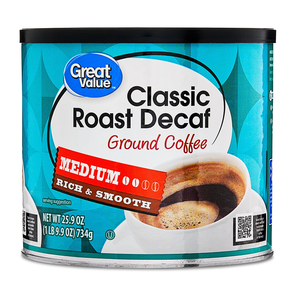 Great Value Naturally Decaffeinated Classic Medium Roast Ground Coffee 25.9 oz Canister