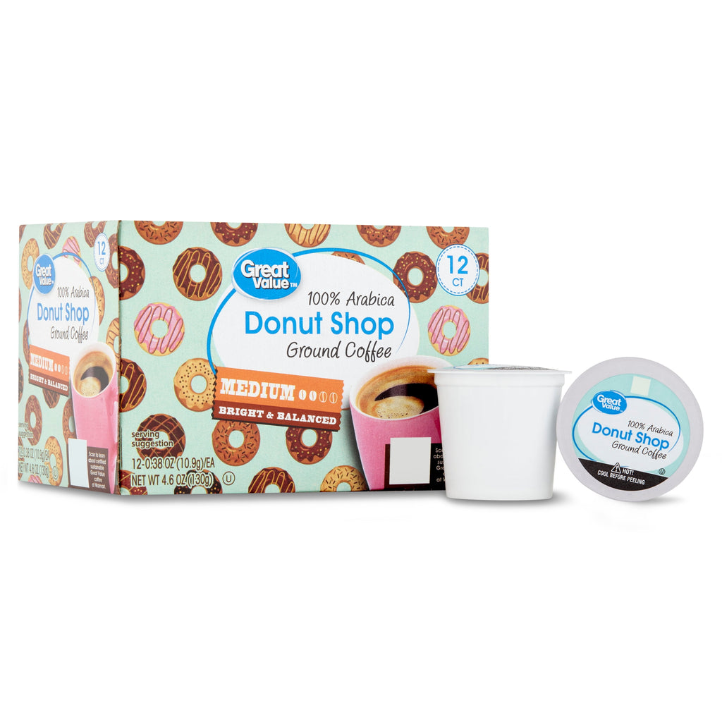 Great Value Donut Shop 100% Arabica Medium Roast Ground Coffee Pods 12 Count