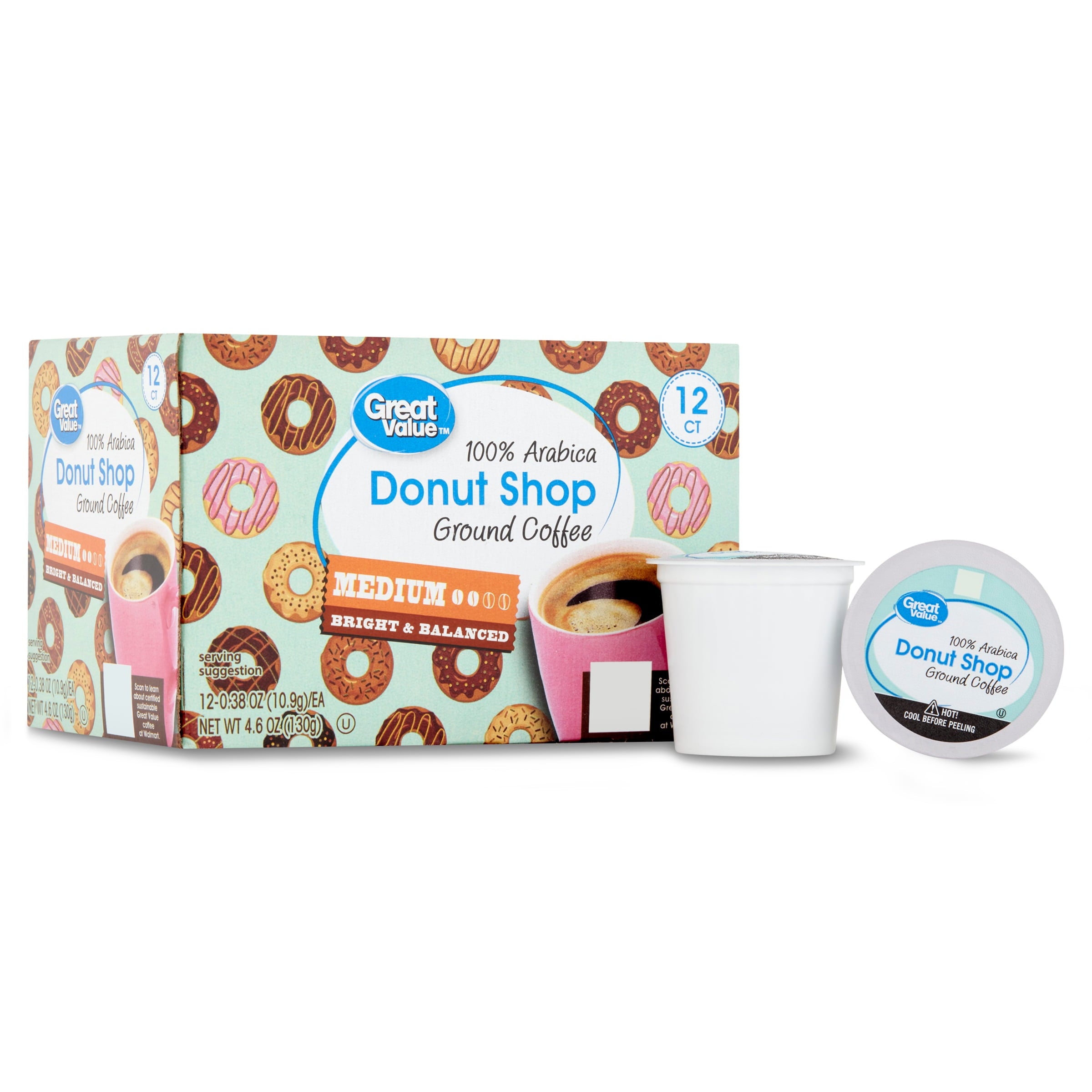 Great Value Donut Shop 100% Arabica Medium Roast Ground Coffee Pods 12 Count