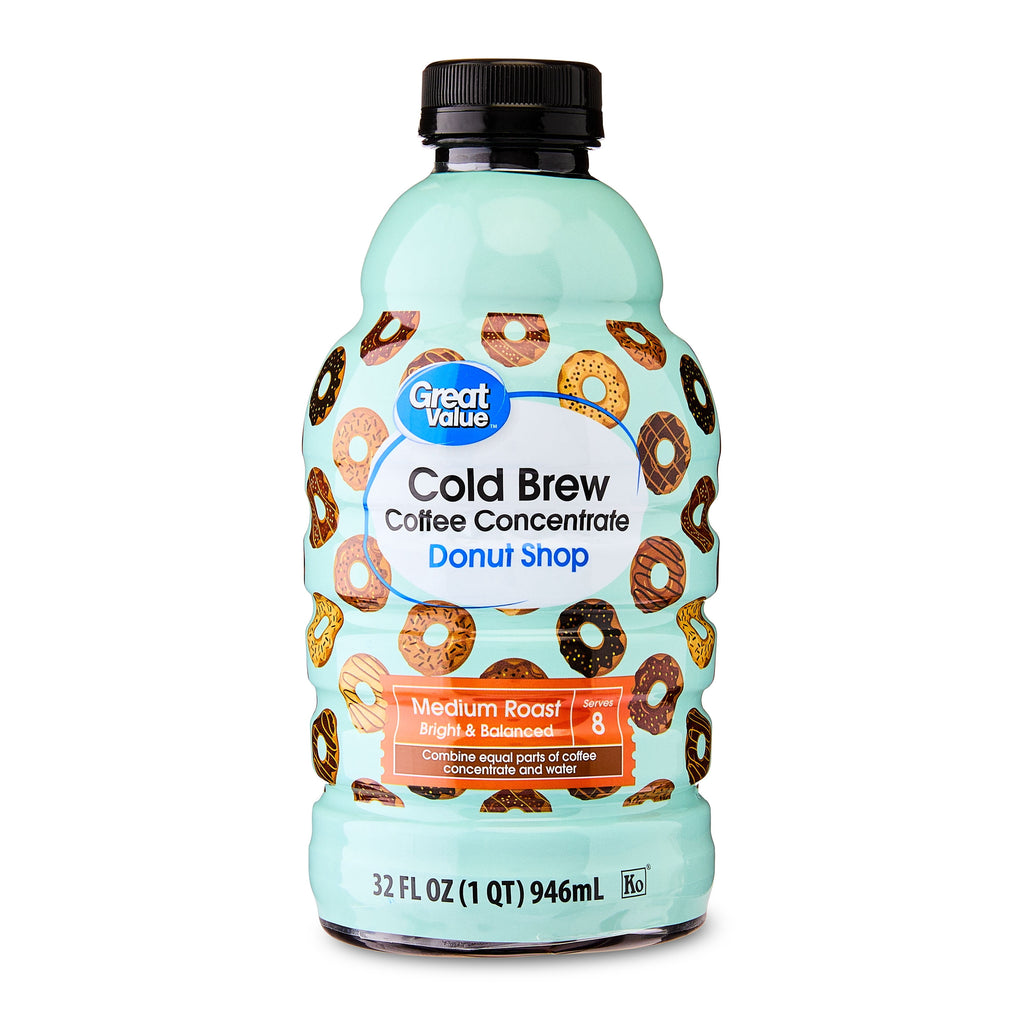 Great Value Donut Shop Naturally Caffeinated Medium Roast Cold Brew Coffee Concentrate 32 fl oz Bottle