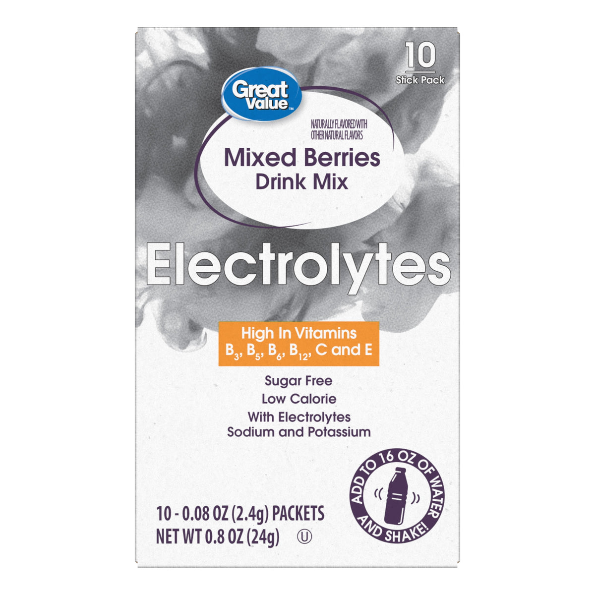 Great Value Sugar-Free Electrolyte Mixed Berries Liquid Drink Mix 0.85 oz 10 Count