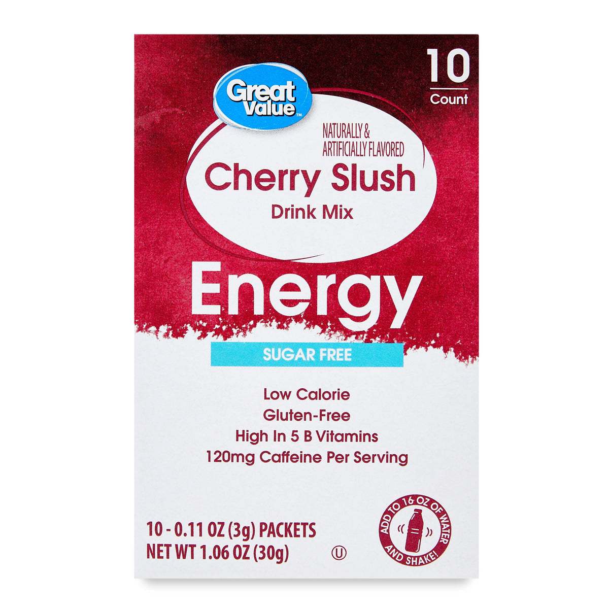 Great Value Energy Cherry Slush Drink Mix Packets 0.11 oz 10 Count