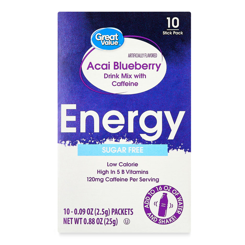 Great Value Sugar-Free Blueberry Acai Energy Drink Mix Packets 0.08 oz 10 Count
