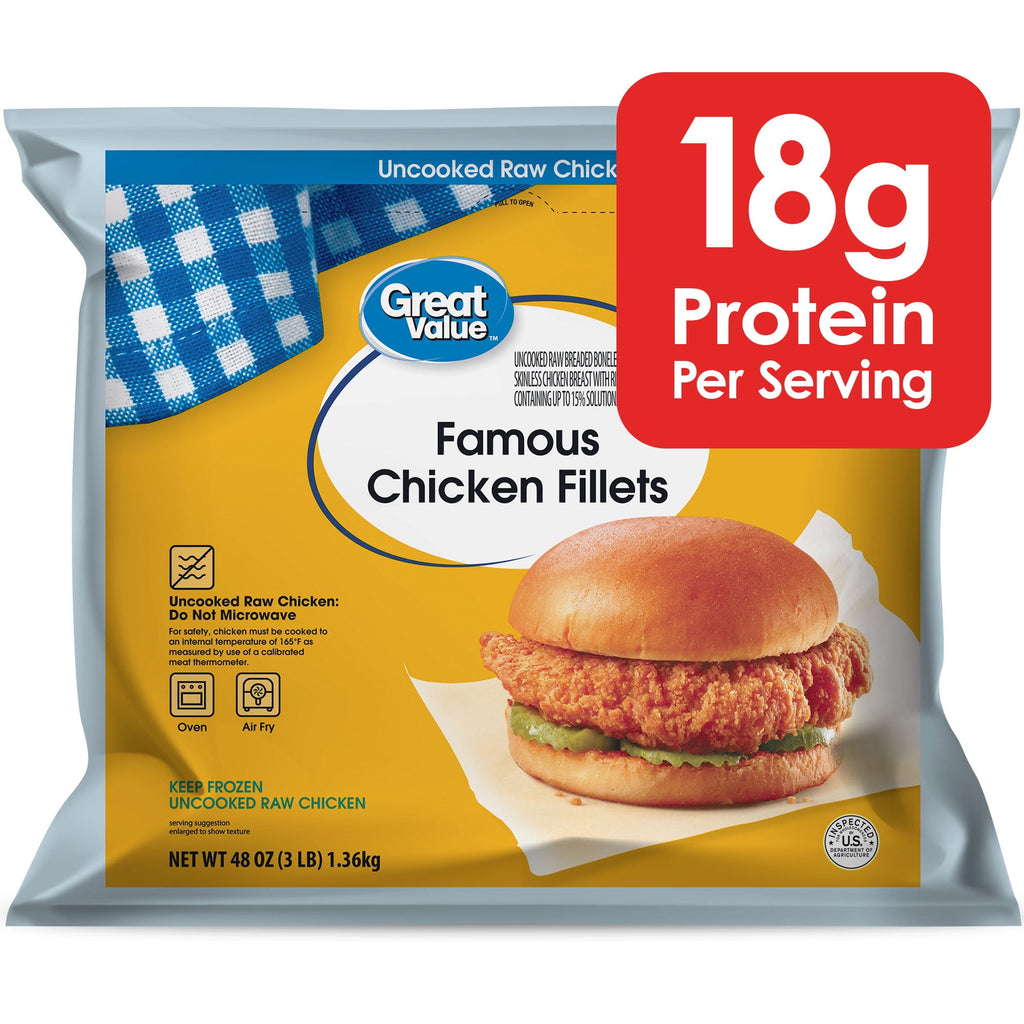 Great Value Famous Chicken Fillets Frozen 3 Lb 18g Protein