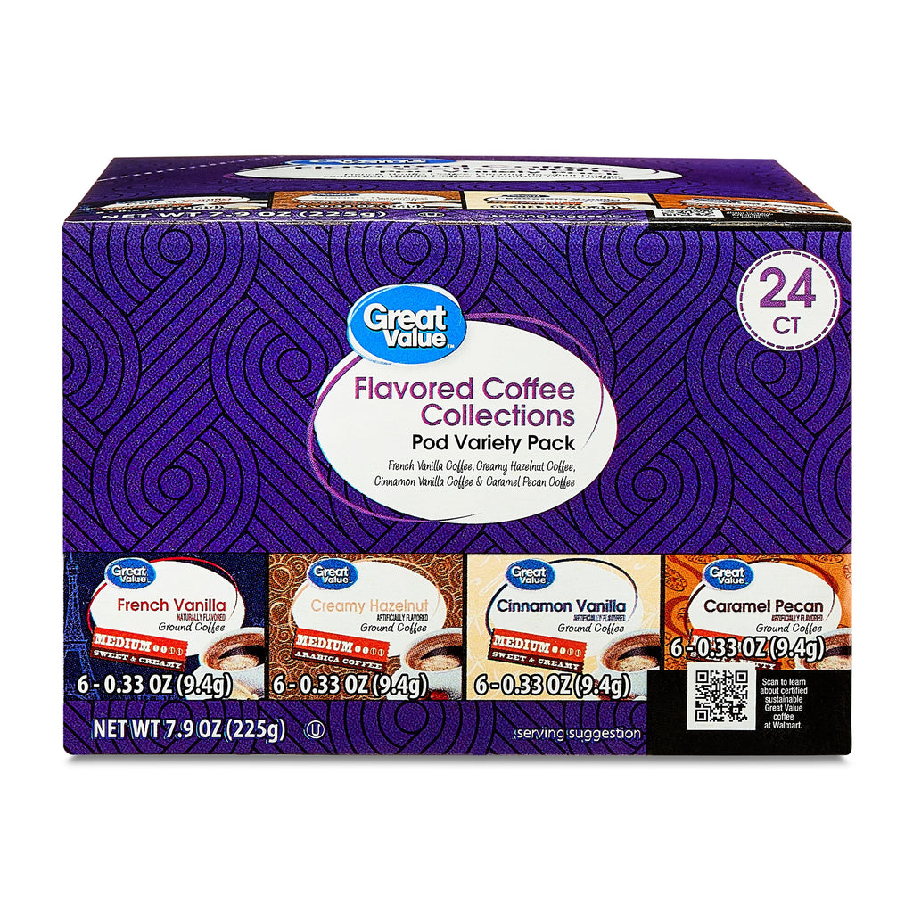 Great Value Flavored Medium Roast Ground Coffee Pods Variety Pack 24 Count