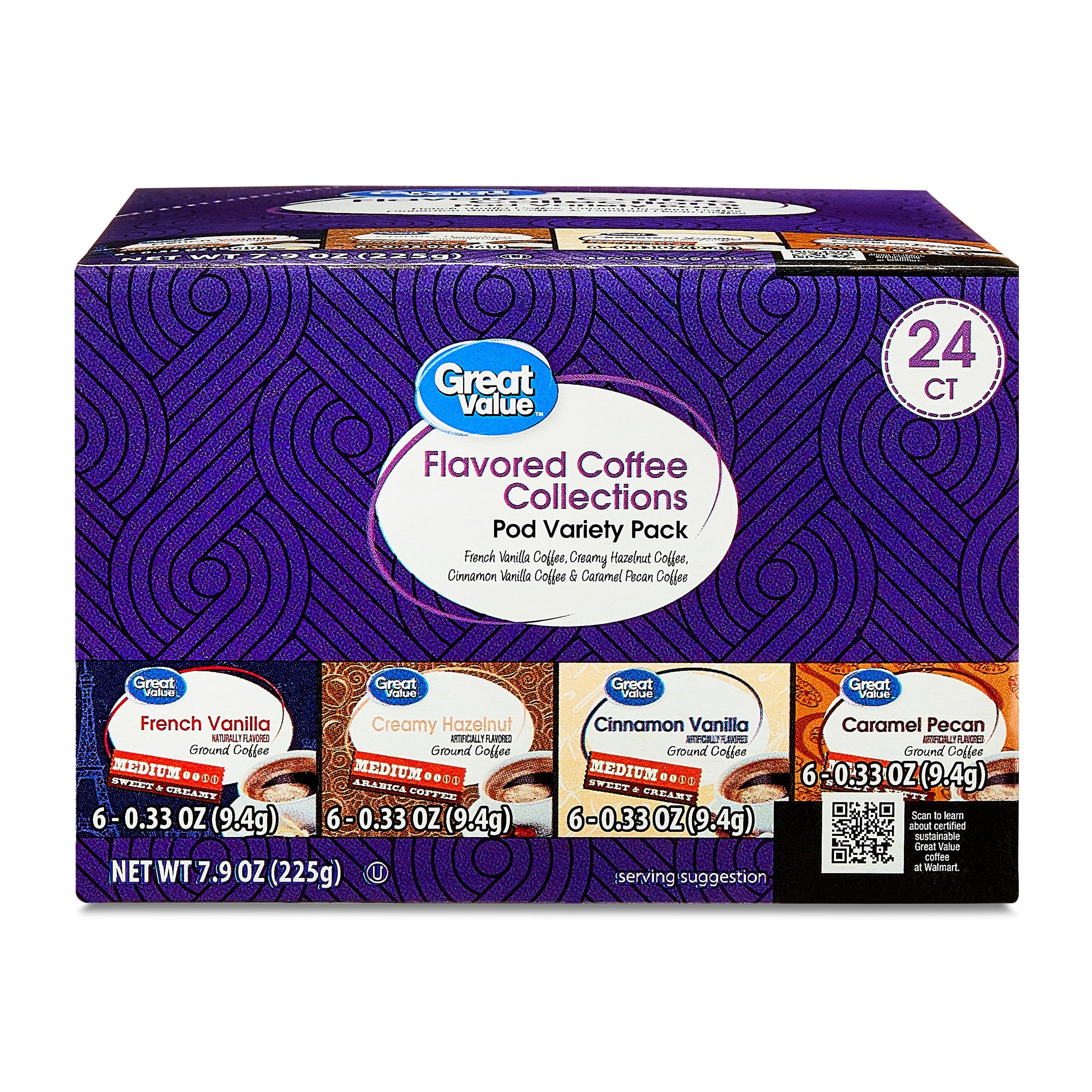 Great Value Flavored Medium Roast Ground Coffee Pods Variety Pack 24 Count