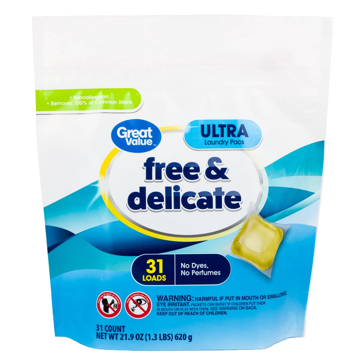 Great Value Free & Delicate Ultra Laundry Detergent Pods Unscented 31 Count