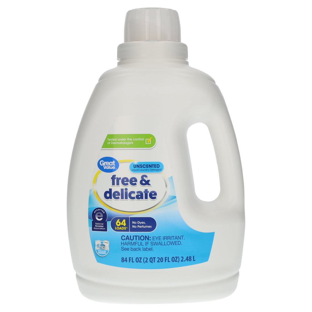 Great Value Free & Delicate Liquid Laundry Detergent Unscented 84 fl oz 64 Loads