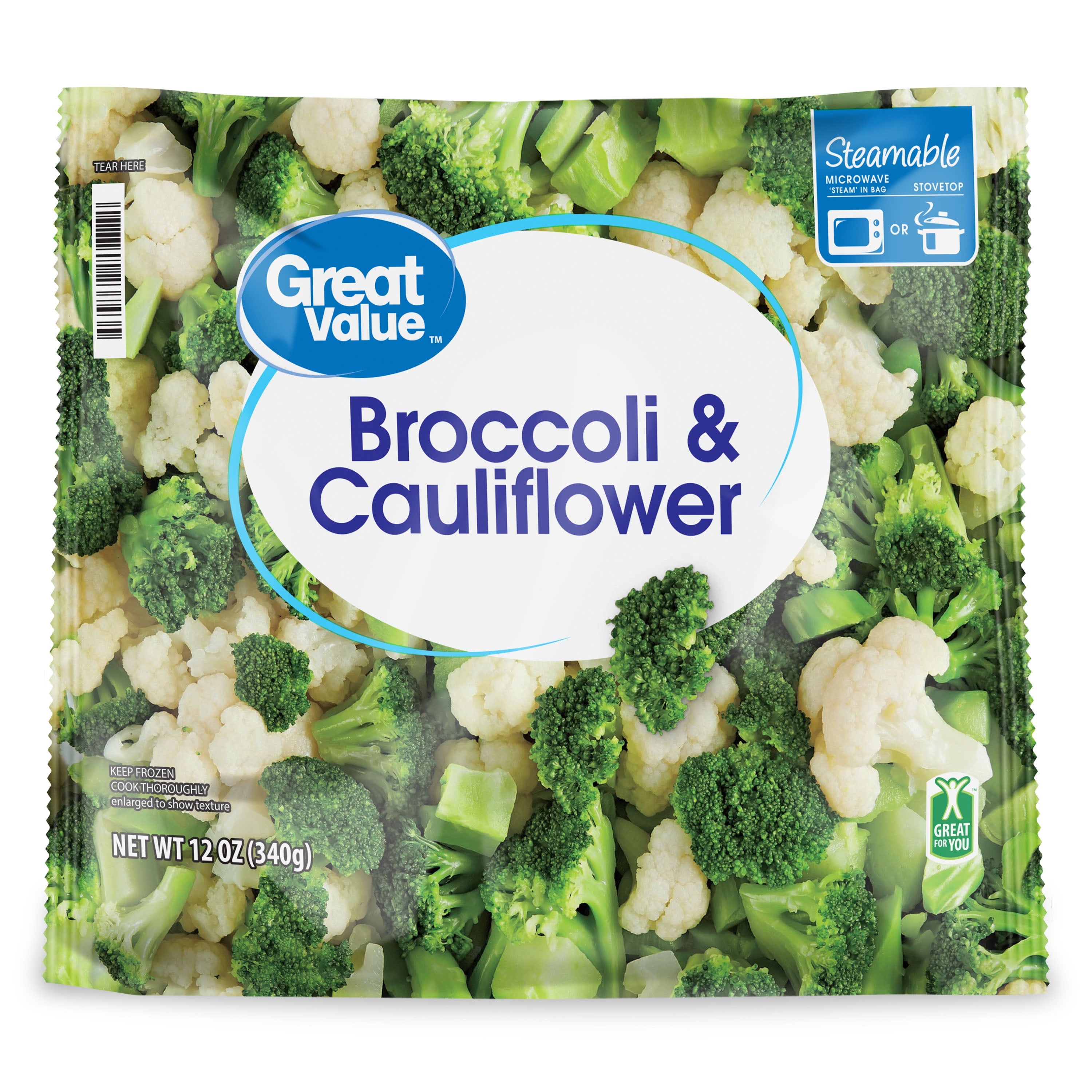 Great Value Broccoli & Cauliflower Florets Frozen 12 Oz